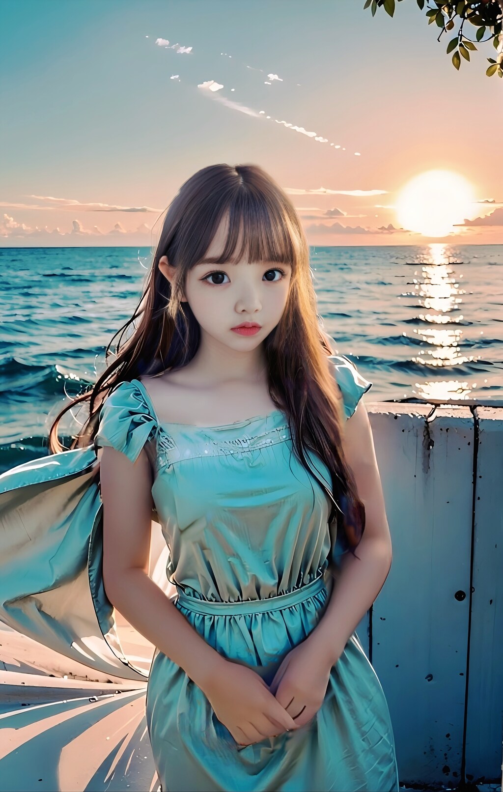 朝日の光を浴びる少女