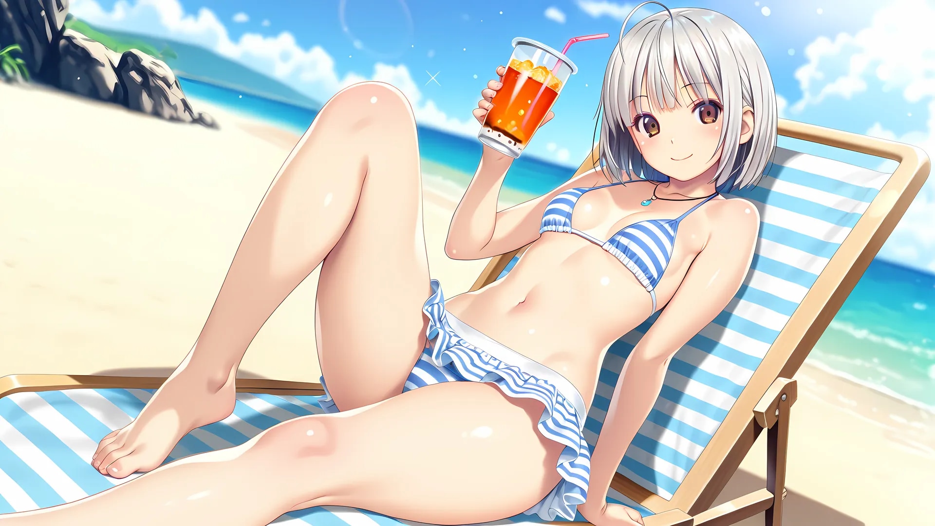 海辺でドリンク