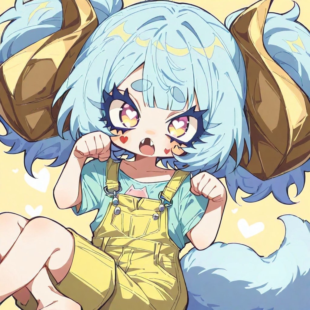 ものくさなパステルイエローのオーバーオールの少女