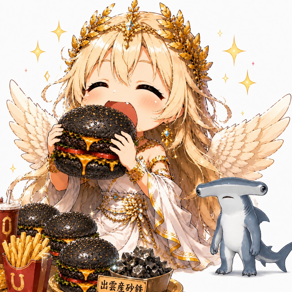 学園名物『砂鉄バーガー』！ 勝利の女神バギーニャパビェーダも大好物！ お腹いっぱい夢いっぱい！