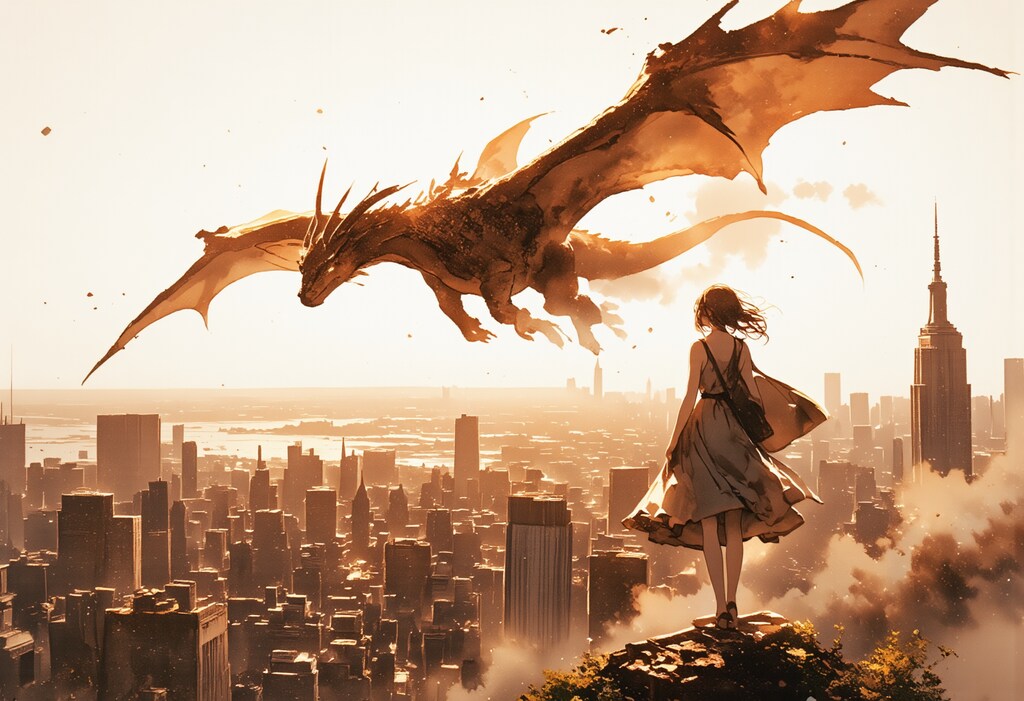 都会の少女とドラゴン