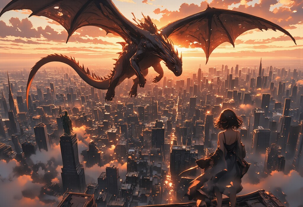 都会の少女とドラゴン