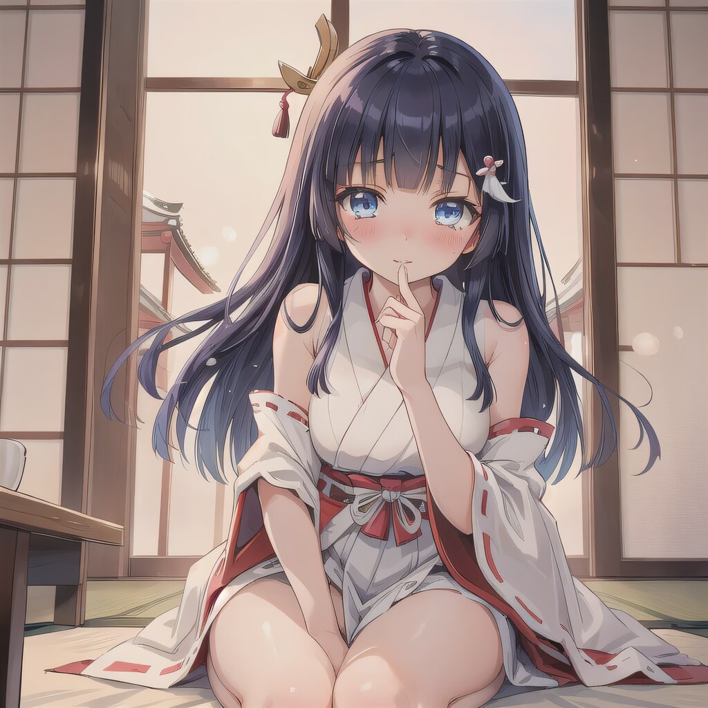 黒髪ロングで巫女服の少女