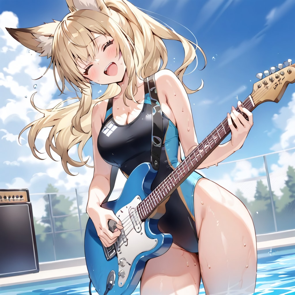 競泳水着とエレキギターと