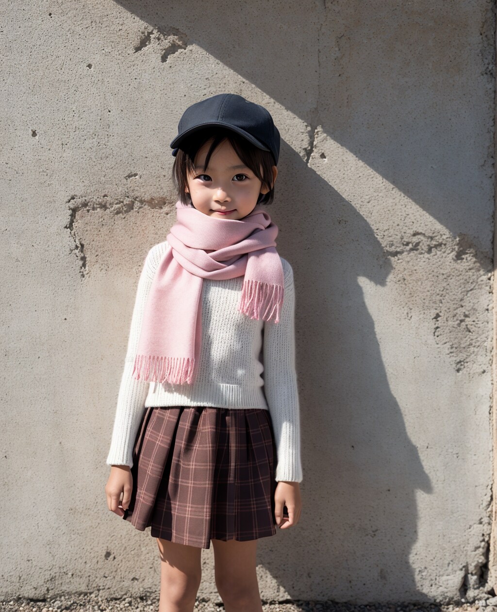 ピンクのマフラーに合わせた秋コーデ