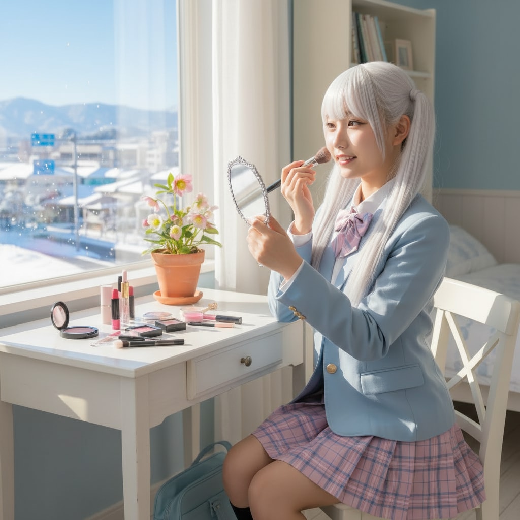 白ツイさん。朝メイク中。冬