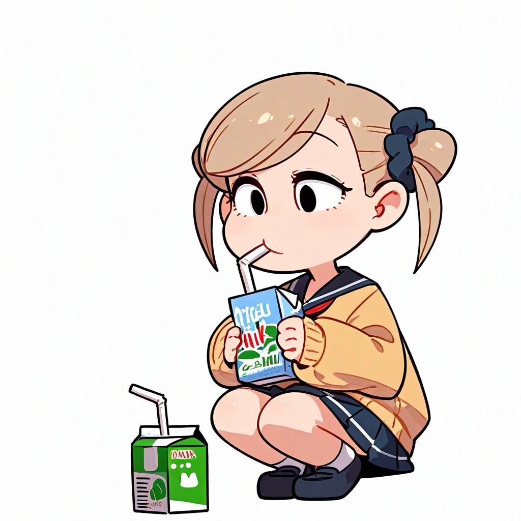 ジュースを飲む女学生