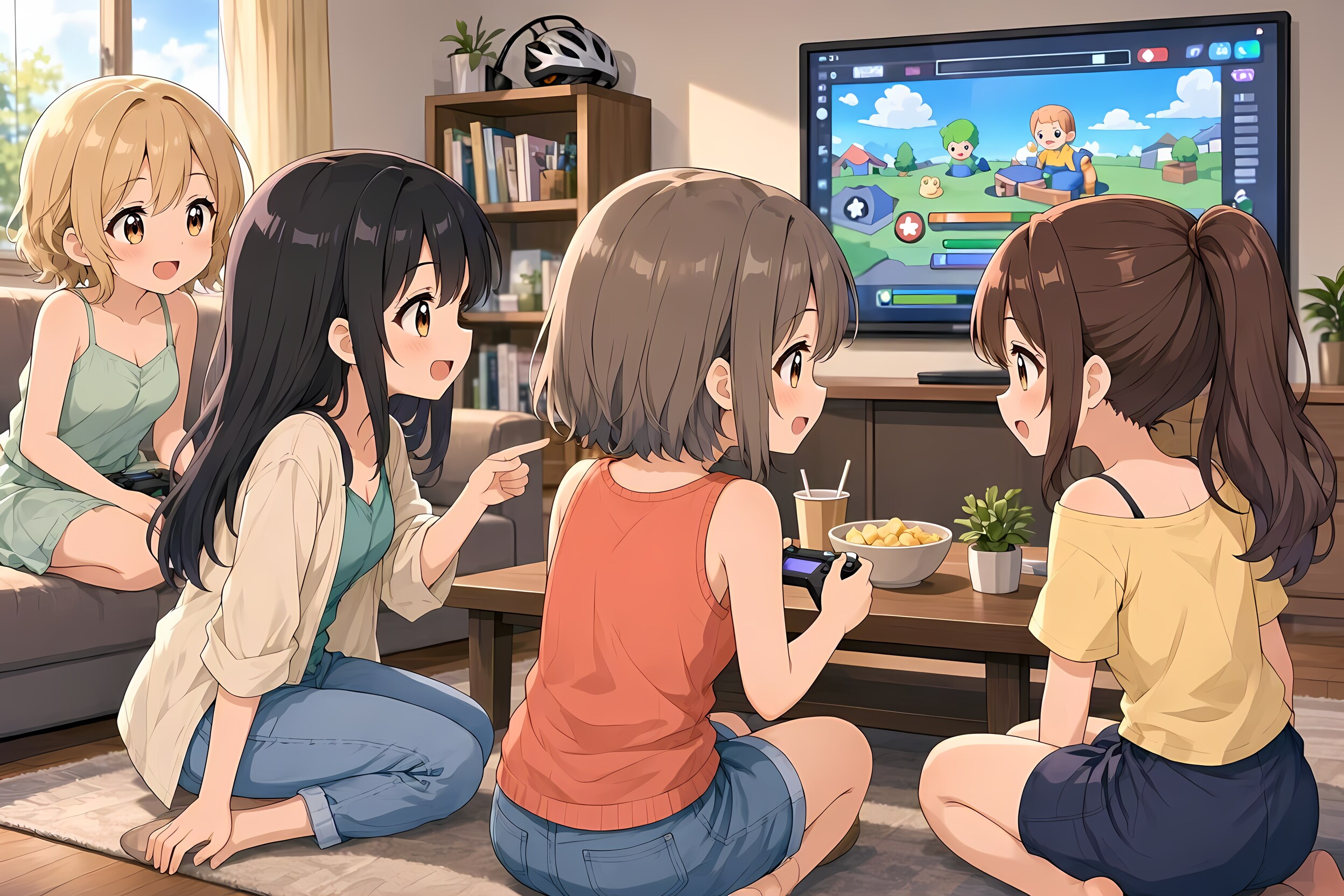 今日の夏休み（友達と一緒にTVゲーム１） | の人気AIイラスト・グラビア
