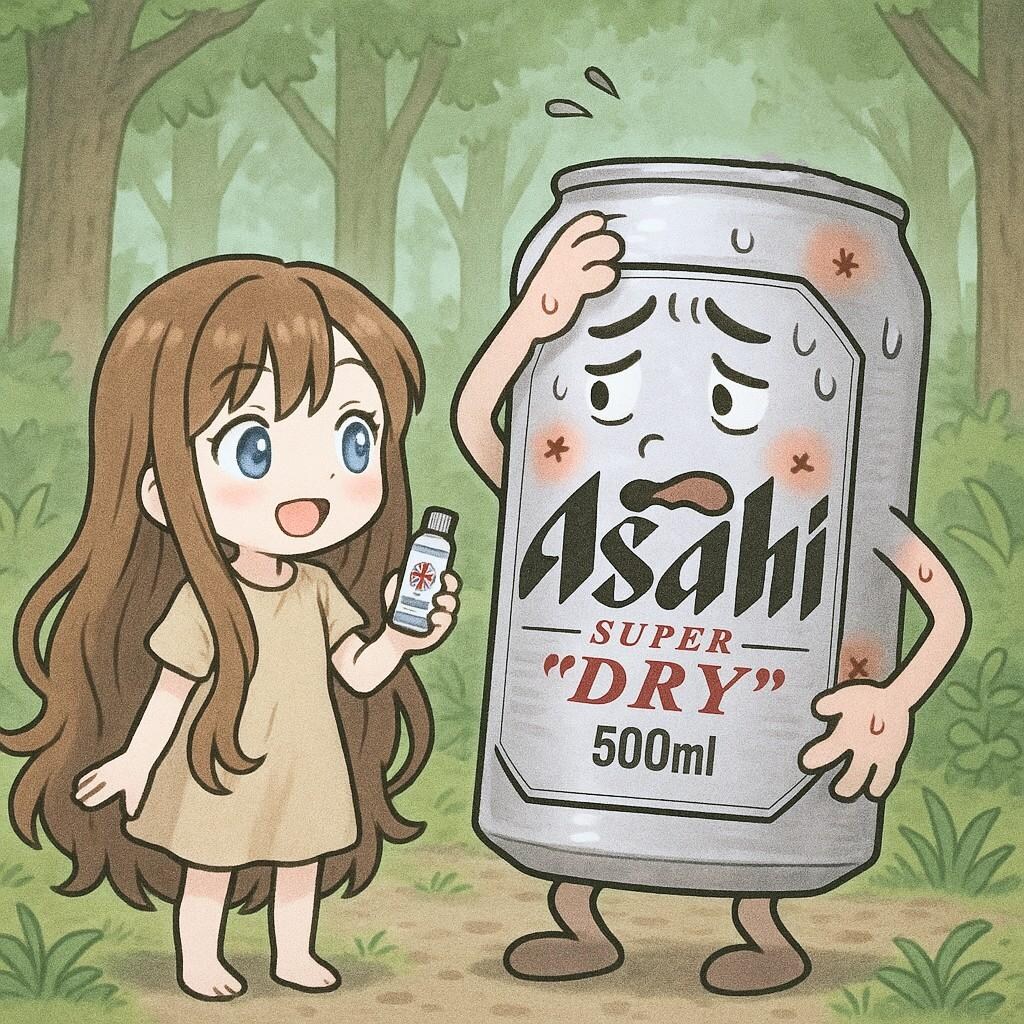蚊に刺されてカラダが痒いビール缶と小さな女の子