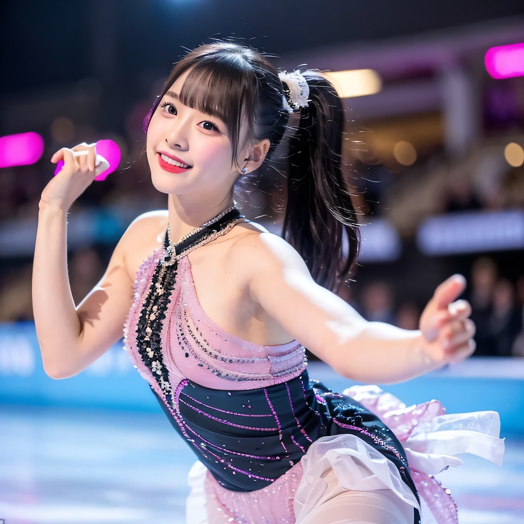 黒髪ポニテでアイススケートの美女２