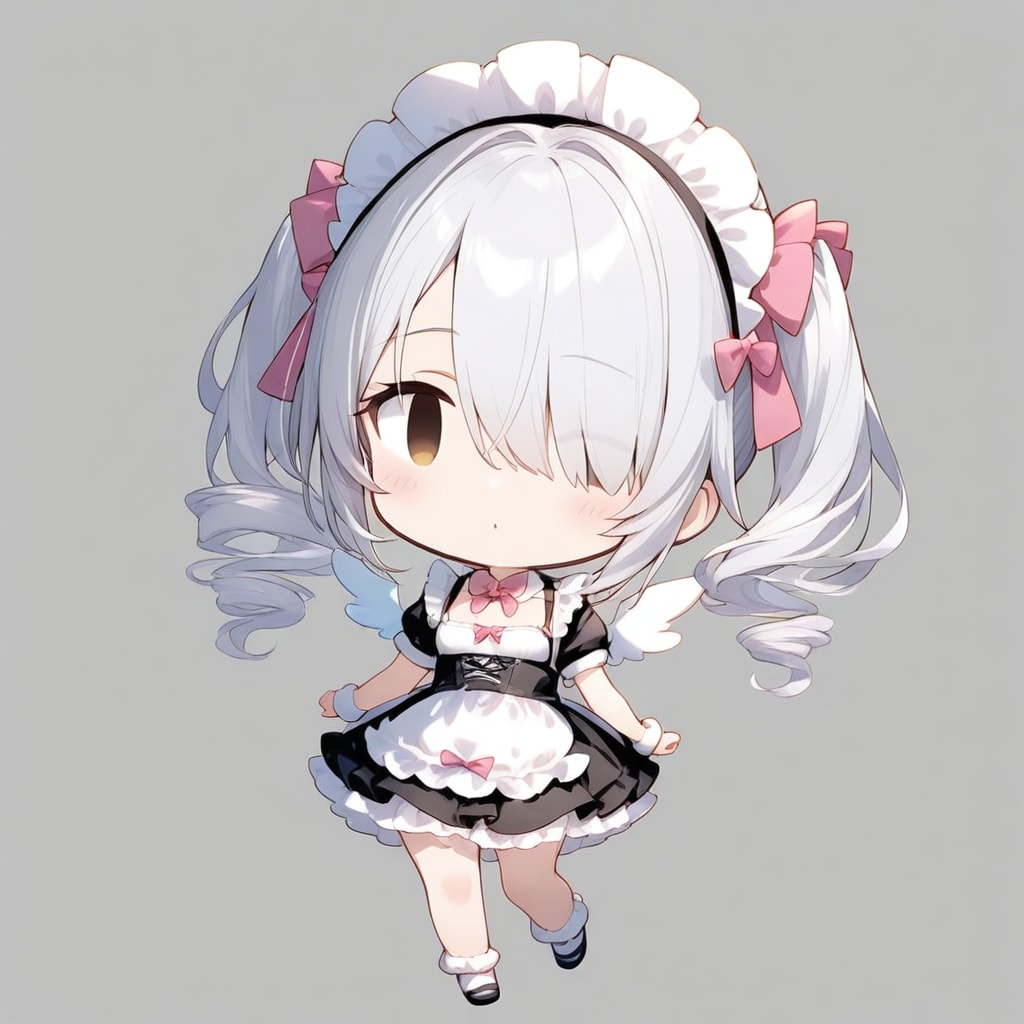 hair over one eyeチビメイドさん