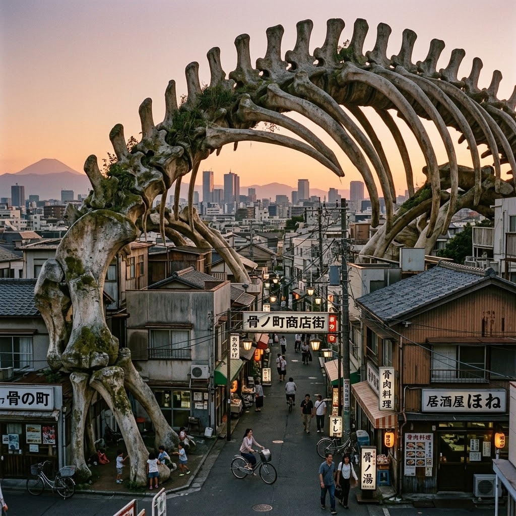 巨大生物の骨を利用した町