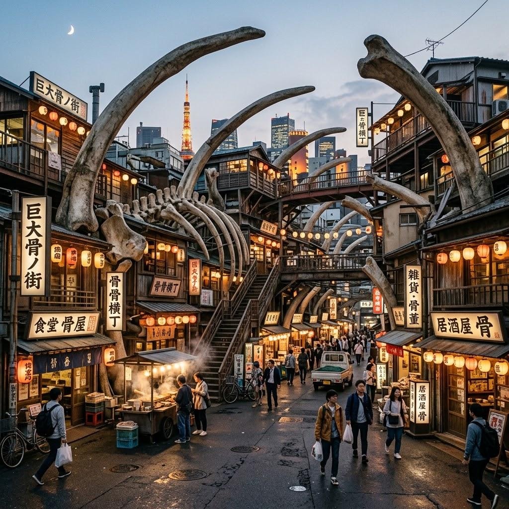 巨大生物の骨を利用した町