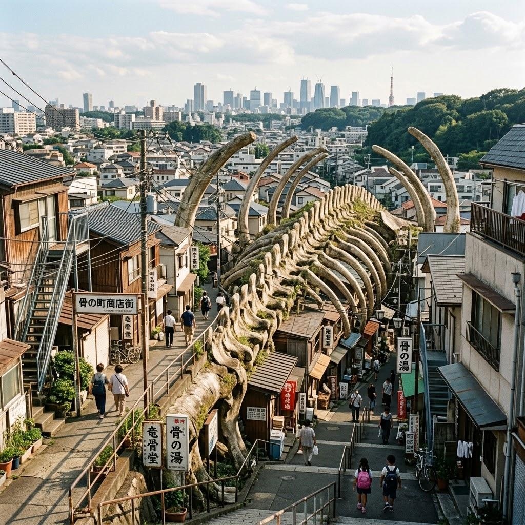 巨大生物の骨を利用した町