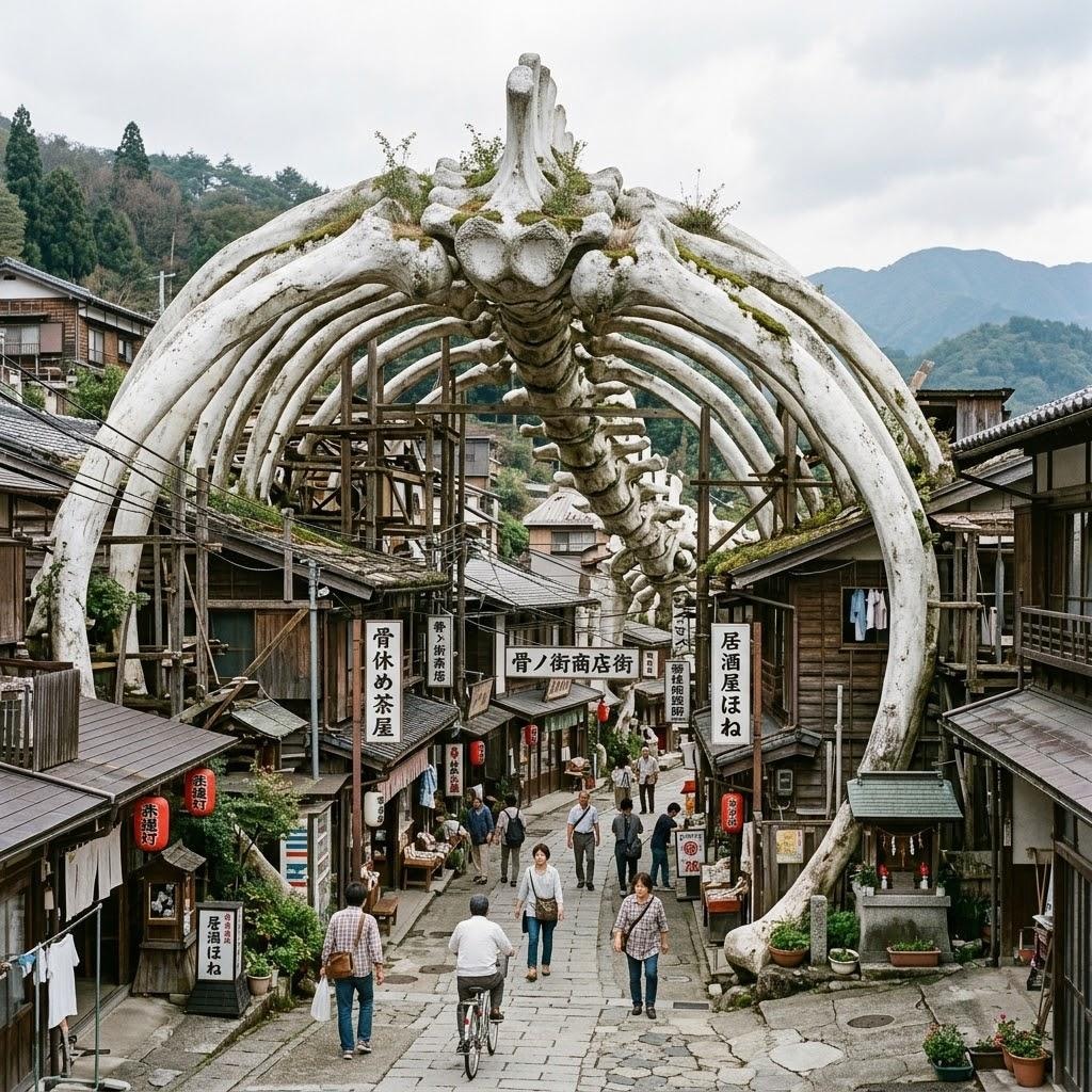 巨大生物の骨を利用した町