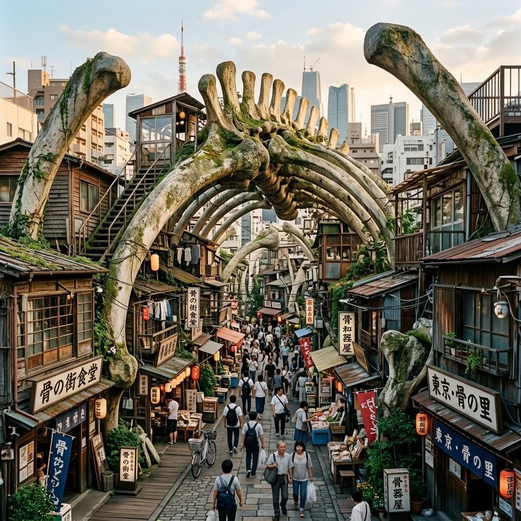 巨大生物の骨を利用した町