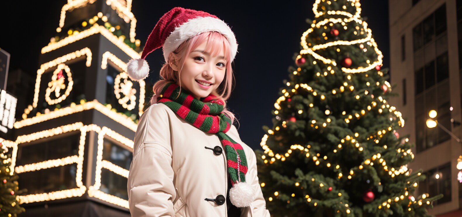 横長 テーマ-パークのクリスマスシーズンで記念写真