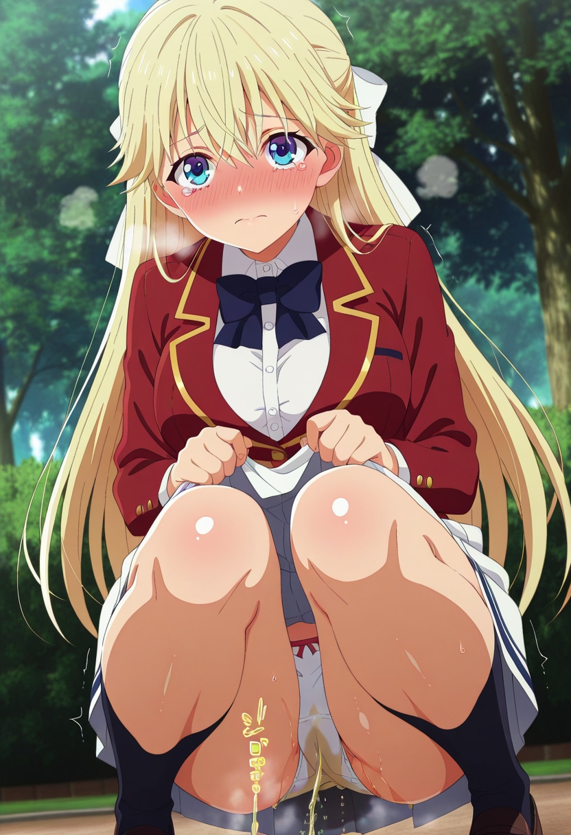 我慢できずに公園で恥じらいながらも漏らしちゃう七瀬ちゃんが見たい