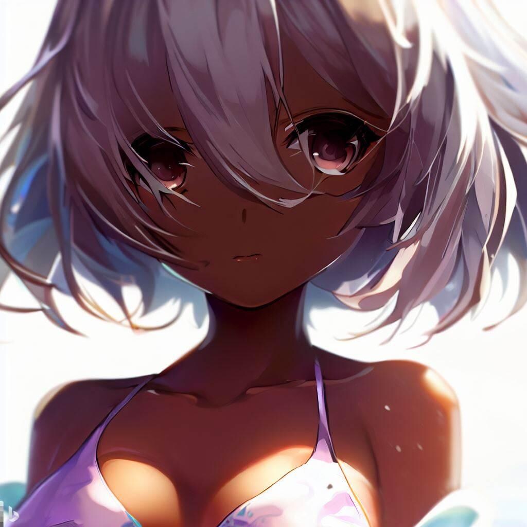 銀髪褐色の水著
