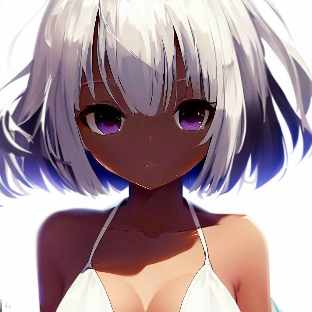 銀髪褐色の水著