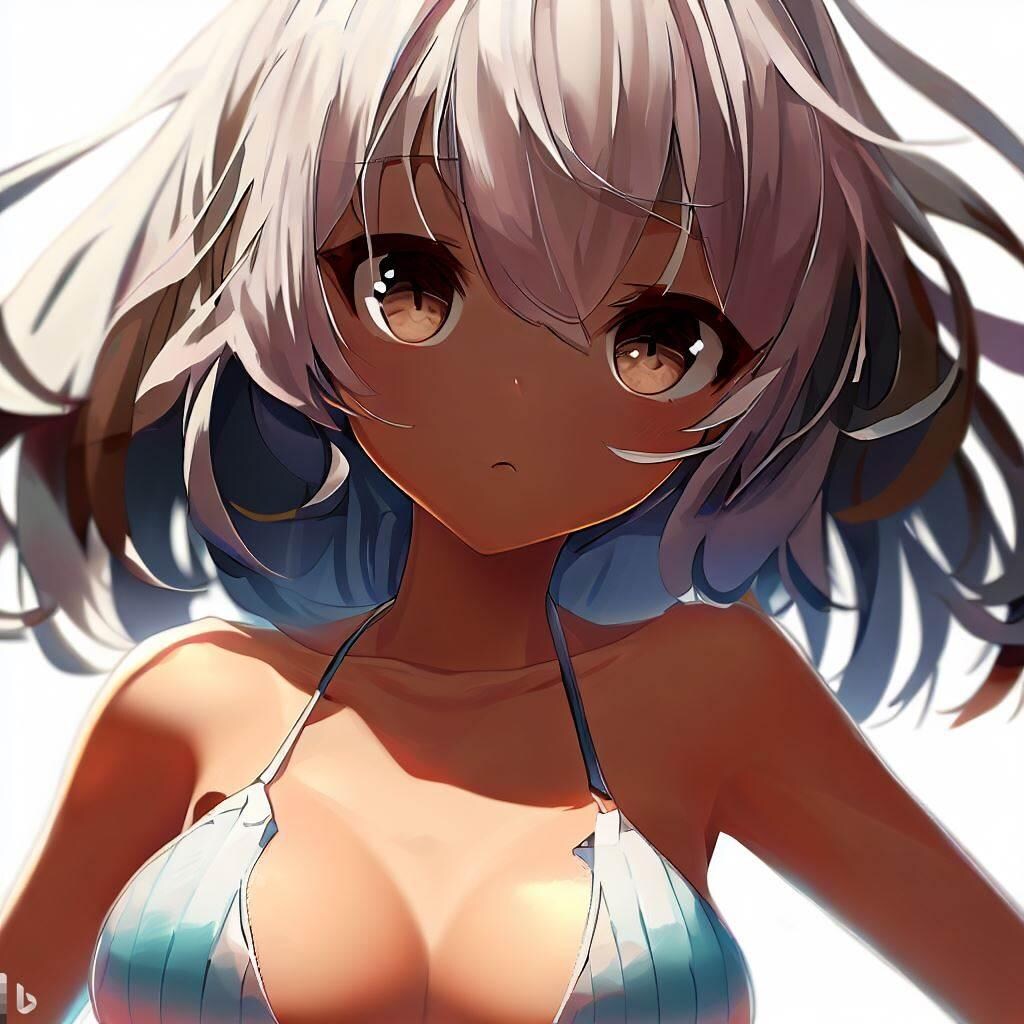 銀髪褐色の水著