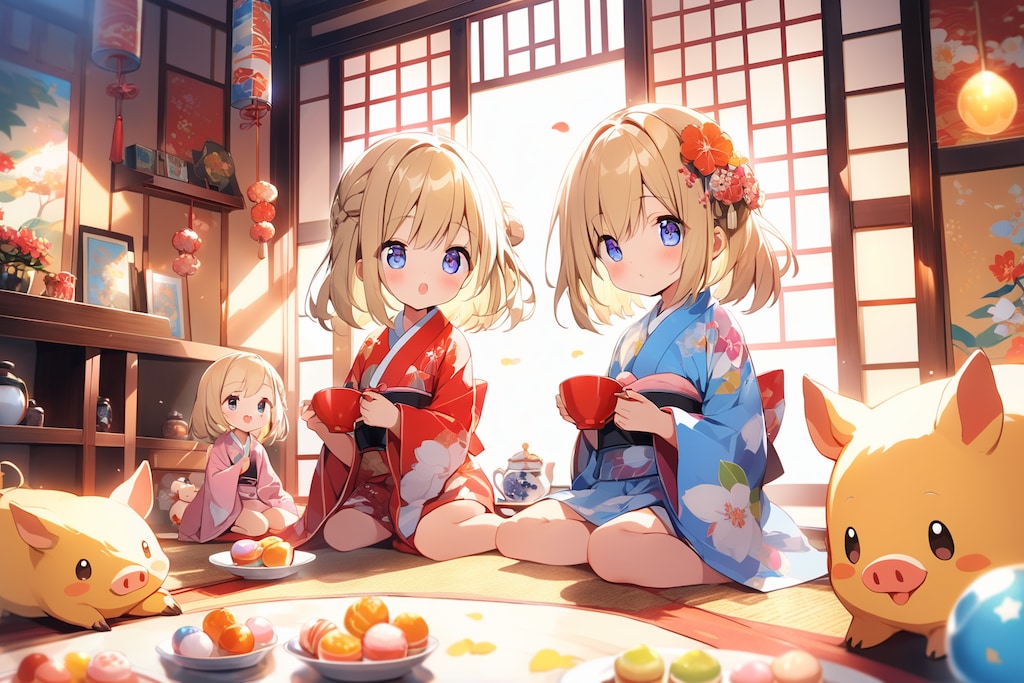 和服と旅館とぶたさん