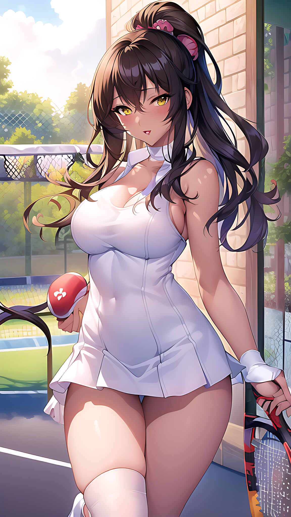 黒髪ロングテニスウェアギャル