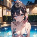 ナイトプールの水着娘2 5枚目