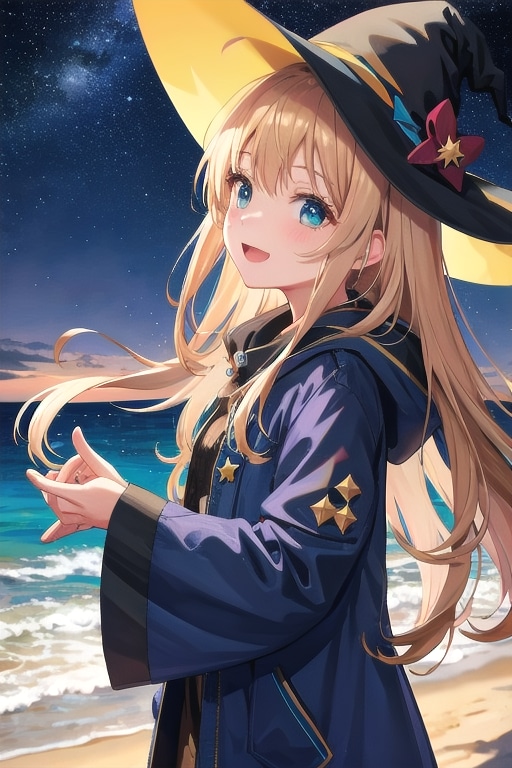 砂浜の魔女と星空 | の人気AIイラスト・グラビア