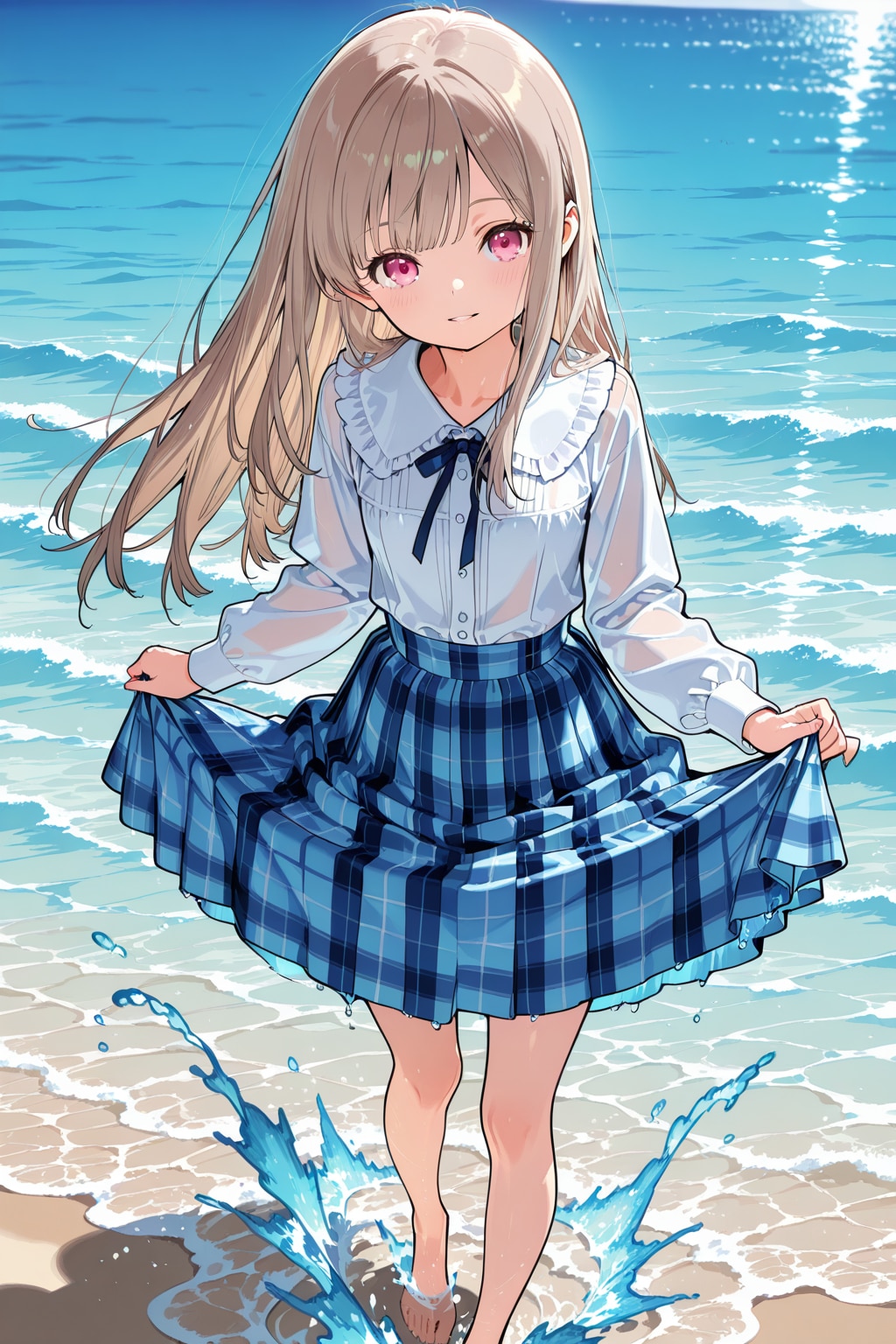 裸足で浜辺歩き