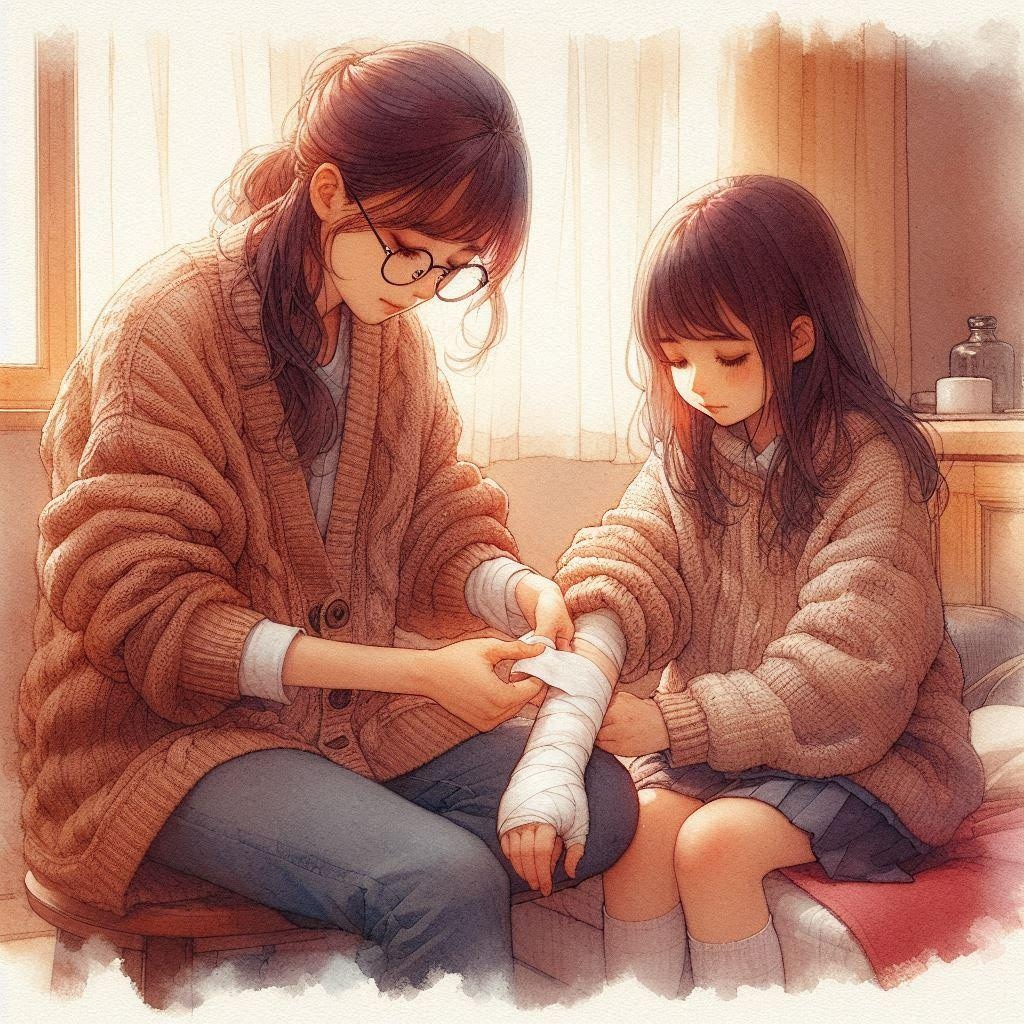 妹に何かをまく