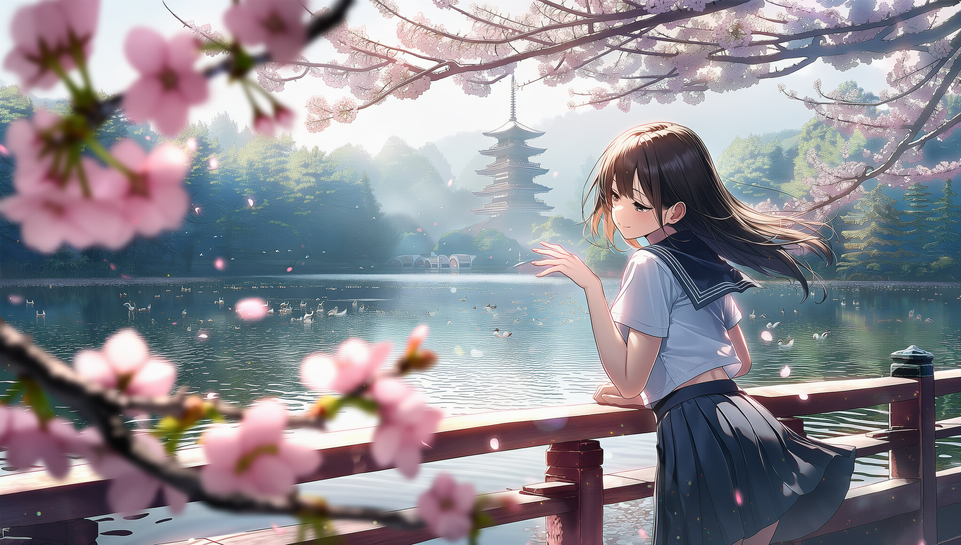 春の湖畔 | の人気AIイラスト・グラビア