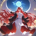 紅き角の魔女が紡ぐ白銀の魔法――燃え立つ情熱と星屑のきらめきが交差する幻想シーン 2枚目