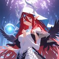 紅き角の魔女が紡ぐ白銀の魔法――燃え立つ情熱と星屑のきらめきが交差する幻想シーン 3枚目