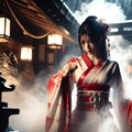 神社で魔物と戦う少女 2枚目