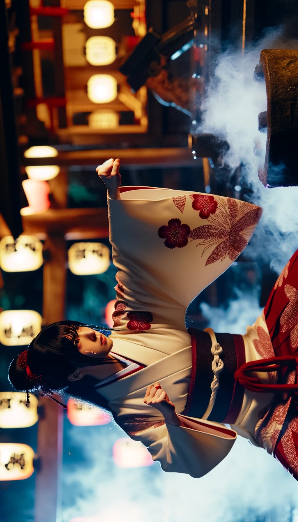 神社で魔物と戦う少女