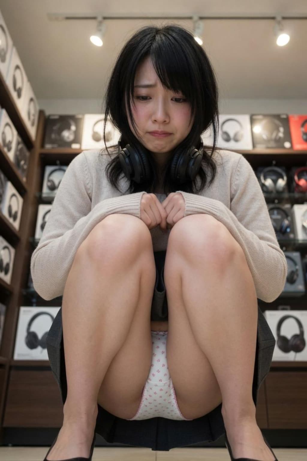 ヘッドホンと黒髪