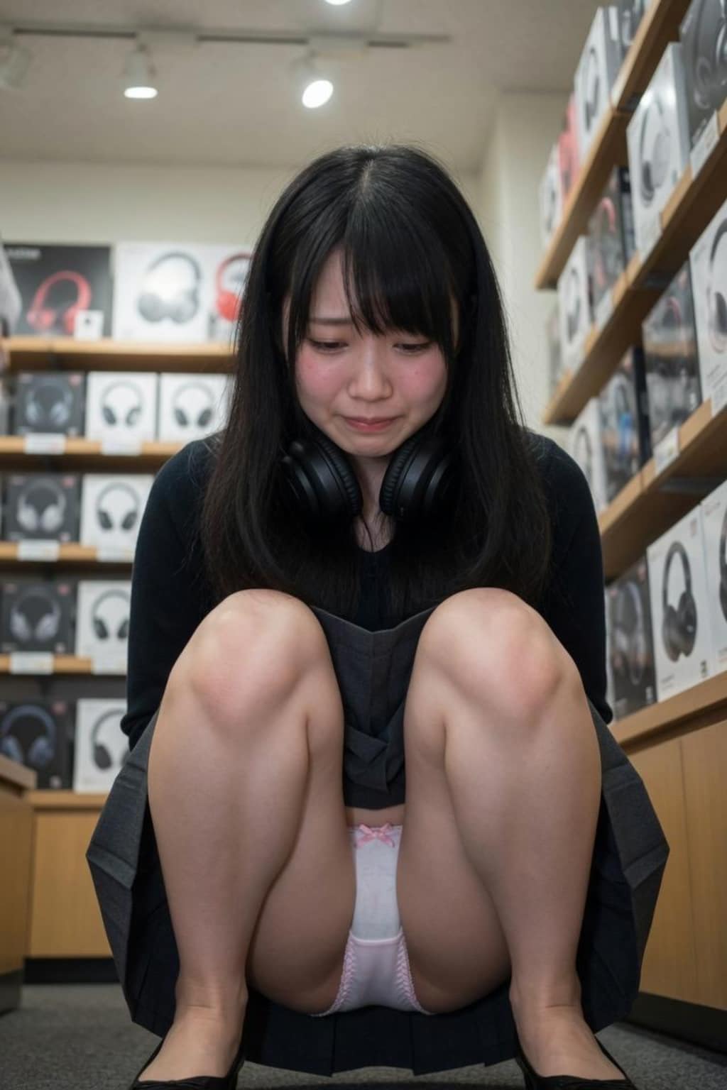 ヘッドホンと黒髪