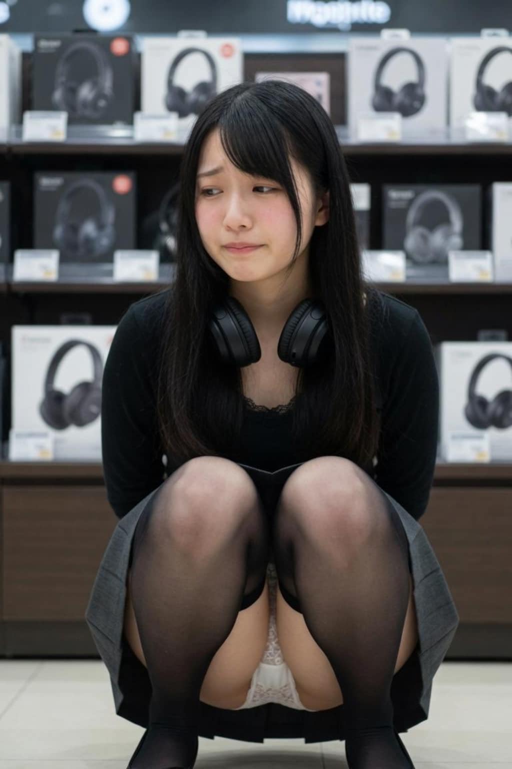 ヘッドホンと黒髪