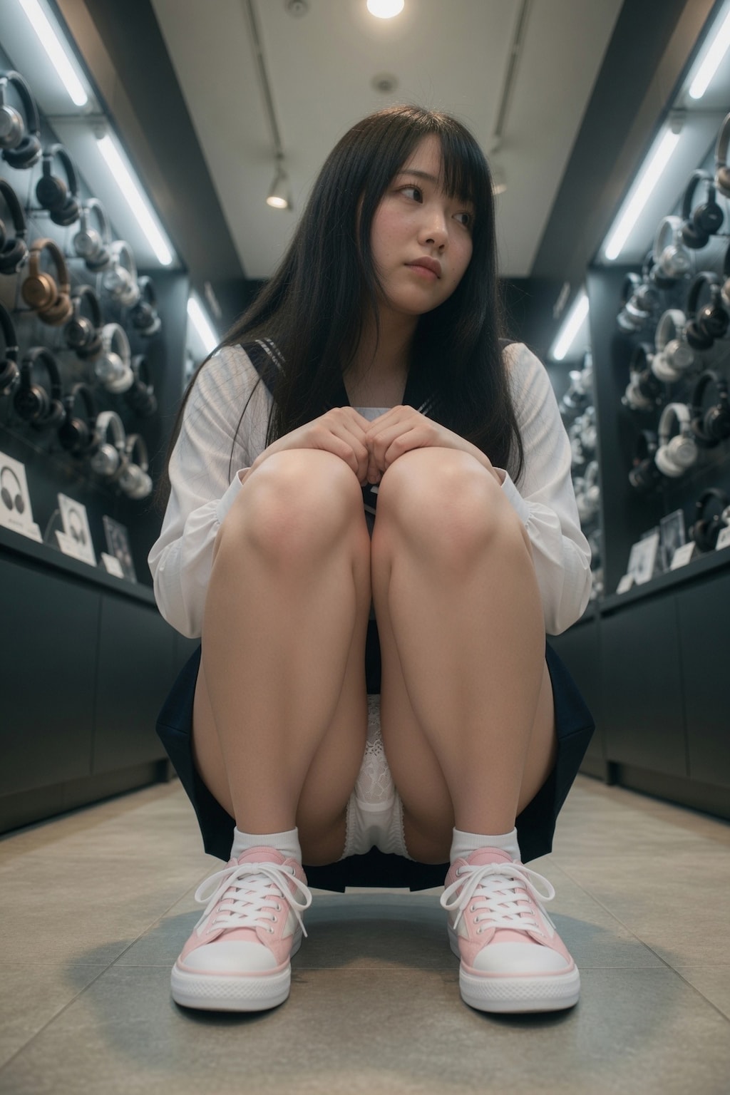 ヘッドホンと黒髪