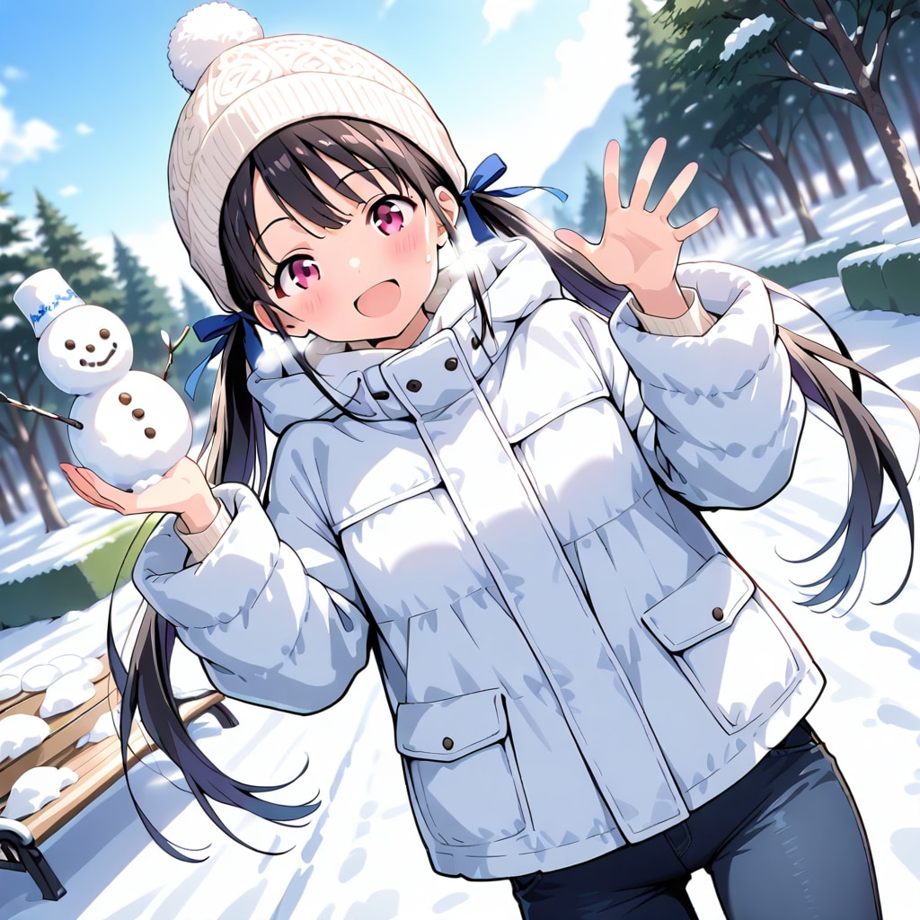 「見て見て！雪だるま作ったの！」