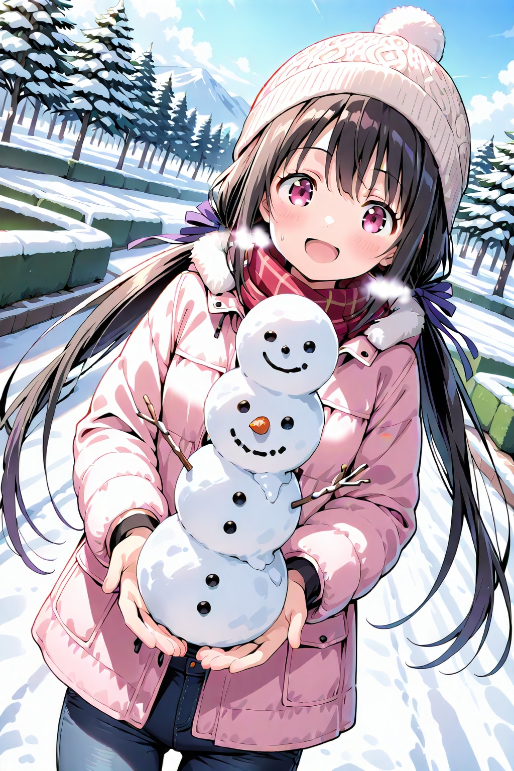 「見て見て！雪だるま作ったの！」