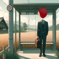 バスを待つ風船頭の男🎈 3枚目