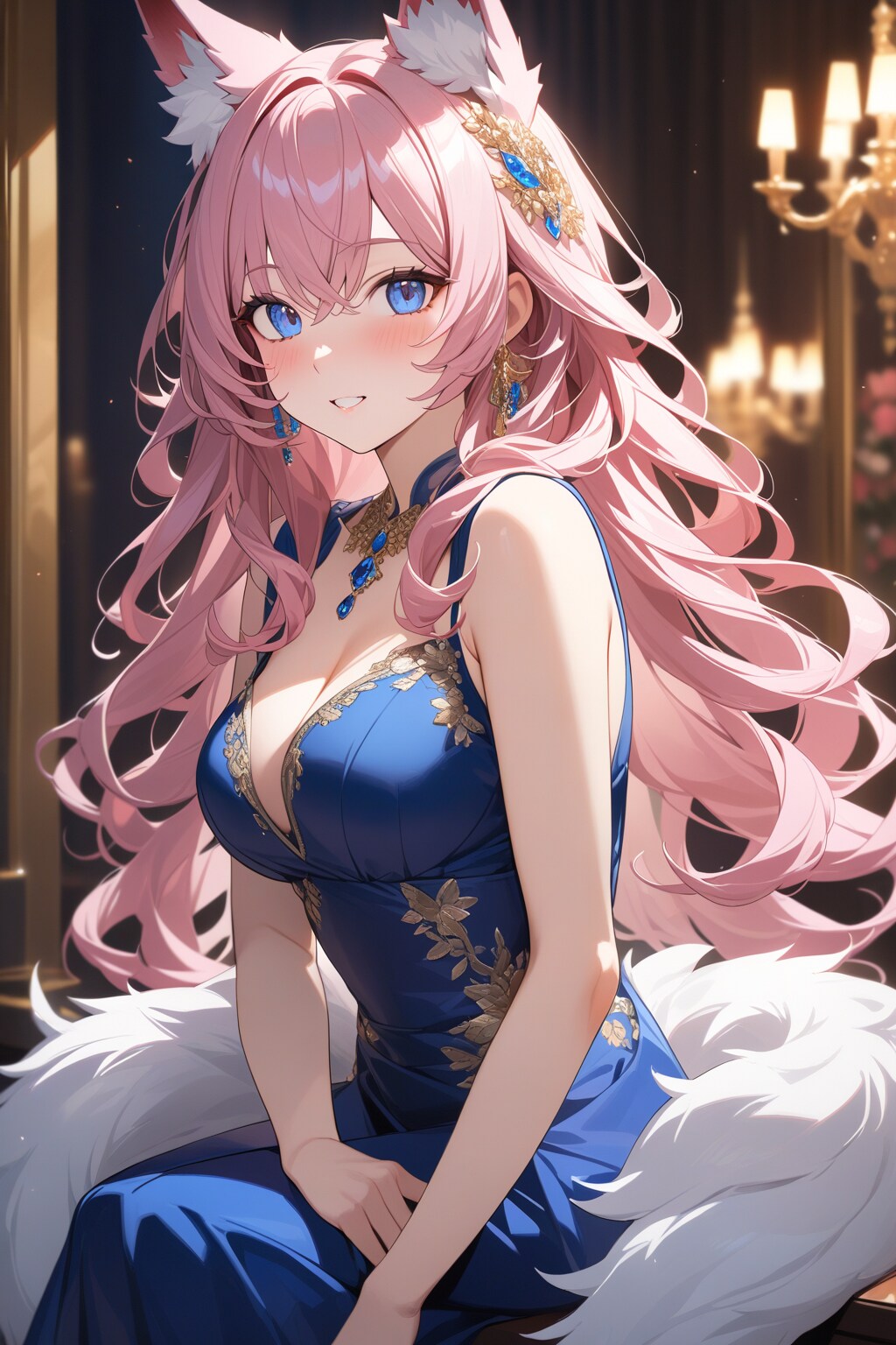 お耳ピコピコのピンク色の狼娘