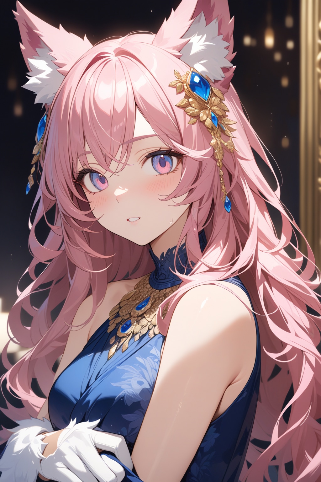 お耳ピコピコのピンク色の狼娘