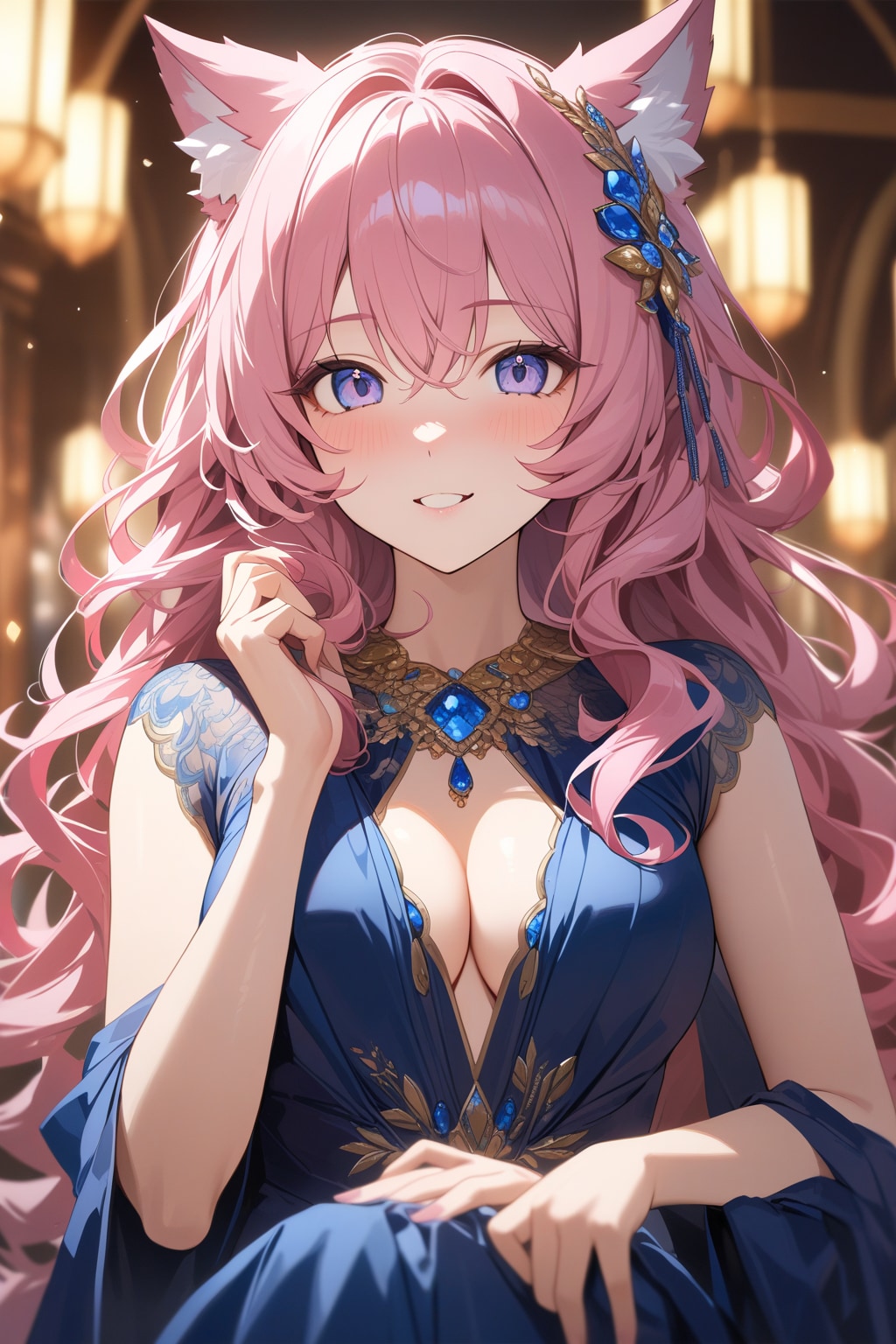 お耳ピコピコのピンク色の狼娘