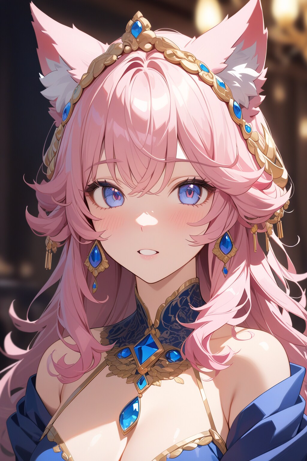 お耳ピコピコのピンク色の狼娘