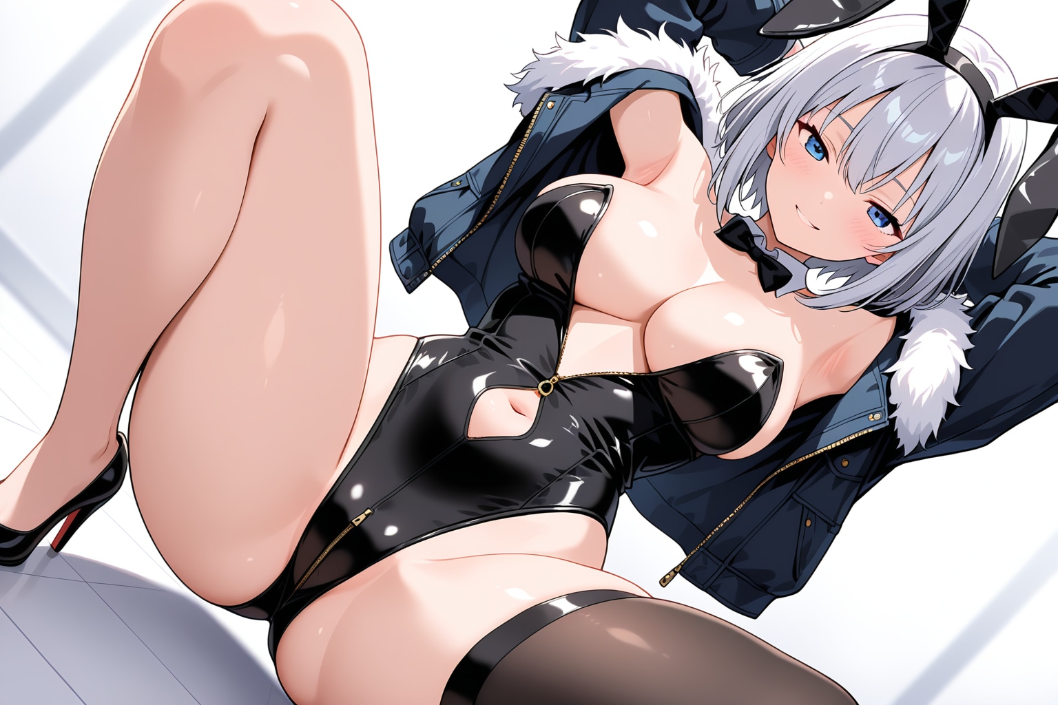 元気な銀髪ちゃん71『跪き+開脚+腋見せ』