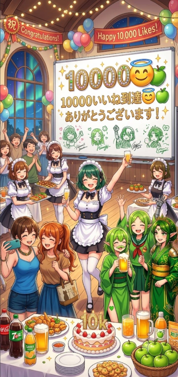 10000いいね到達記念パーティー。　　　　　　　　　　　　　　　　うちの子集合🍏😇記念イラスト｡ | の人気AIイラスト・グラビア