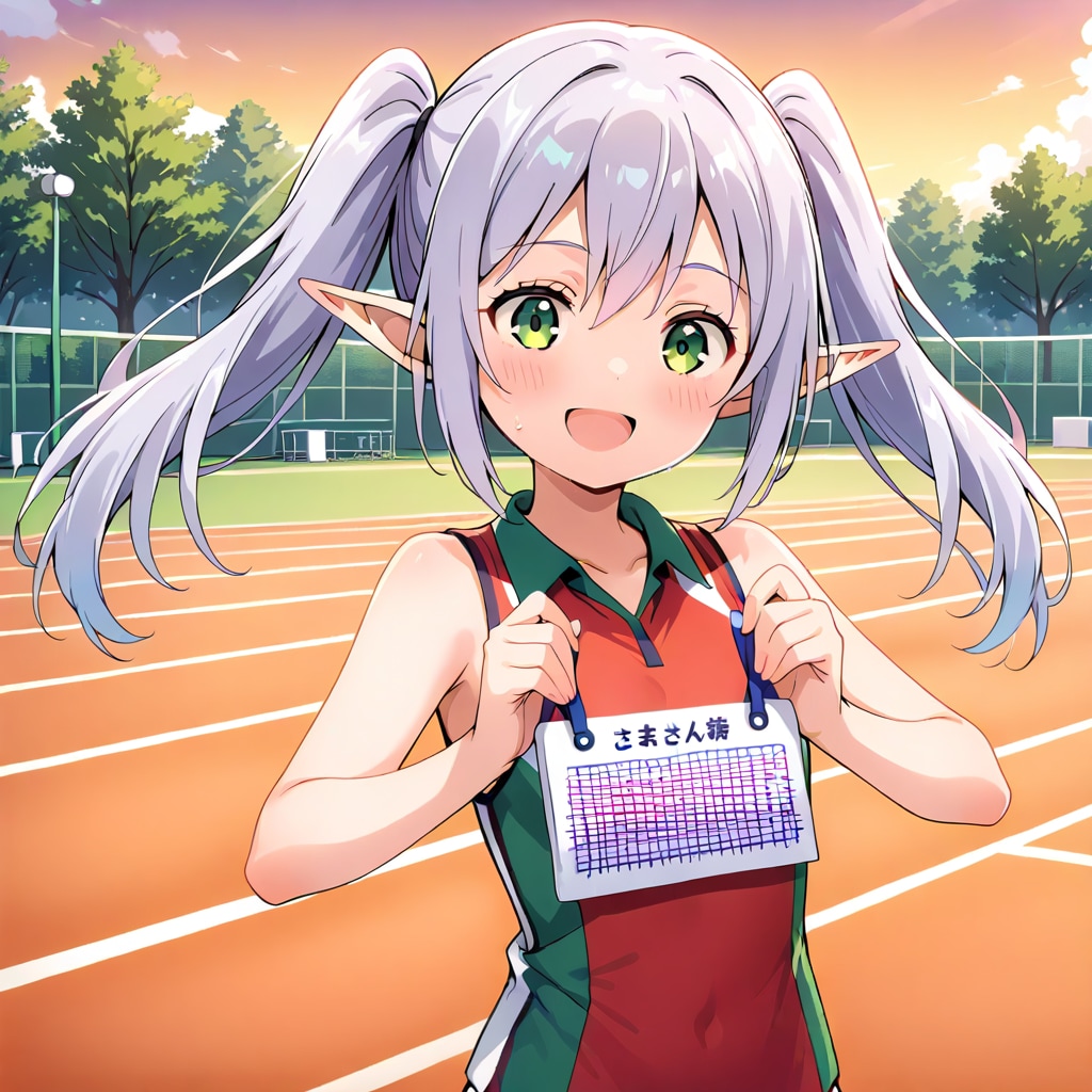 陸上ユニフォームを着た銀髪エルフの女の子 | の人気AIイラスト・グラビア